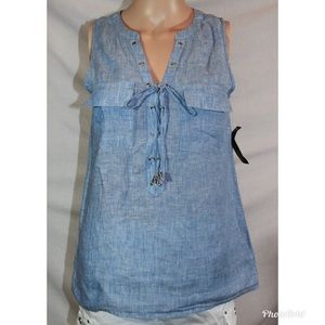INC Chambray Lace Up Sleeveless Blouse